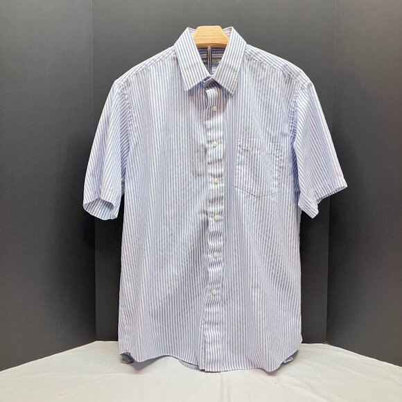 Van Heusen Mens L White Blue Striped Short Sleeve Button Up Shirt 16 1/2 neck - Picture 1 of 5